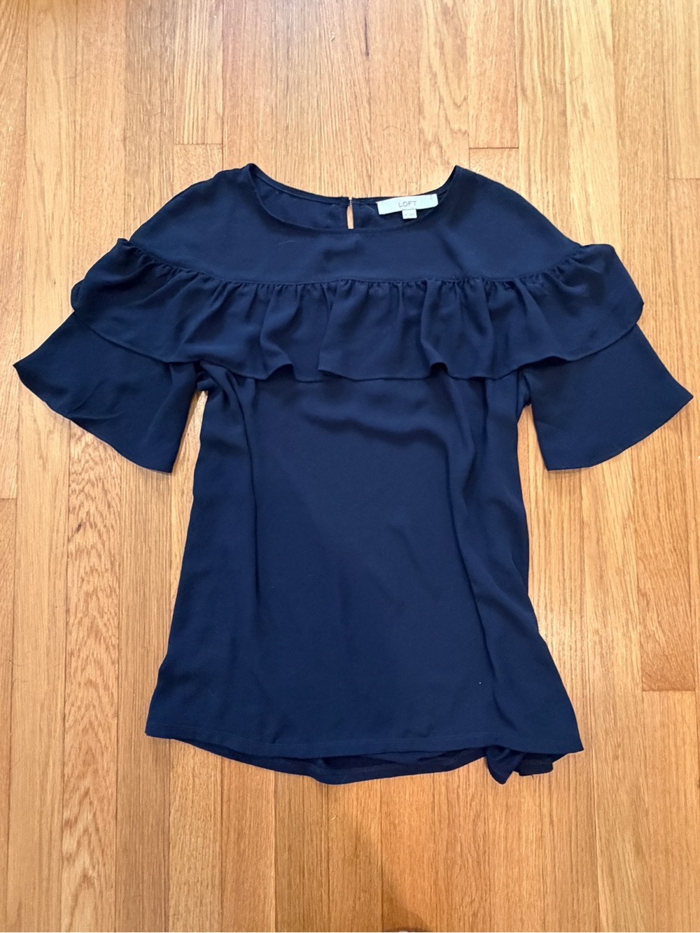 LOFT Navy Ruffle Top
